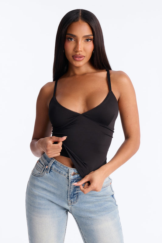 Ella V Neck Cami Top - Black