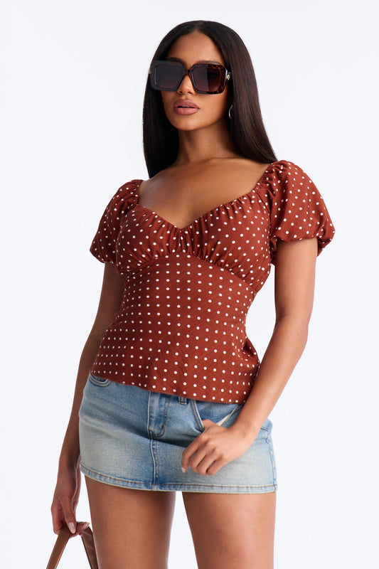 Clancy Polka Dot Babydoll Top - Brown Combo
