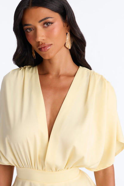 Mekenzy Satin Plunge Romper - Yellow