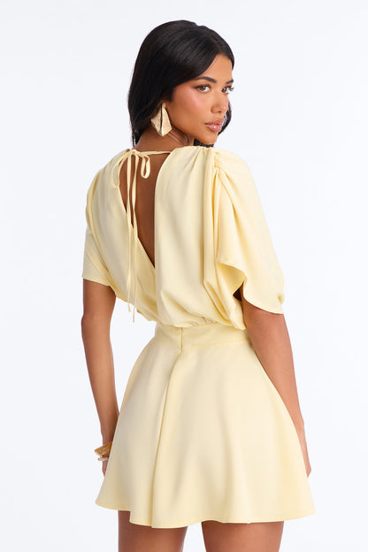 Mekenzy Satin Plunge Romper - Yellow