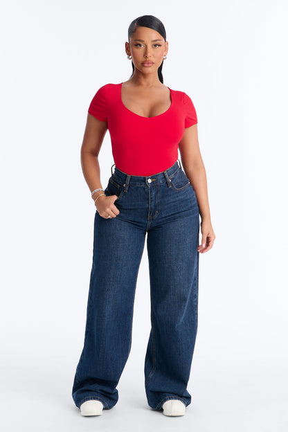 Marion Double Lined V Neck Bodysuit - Red